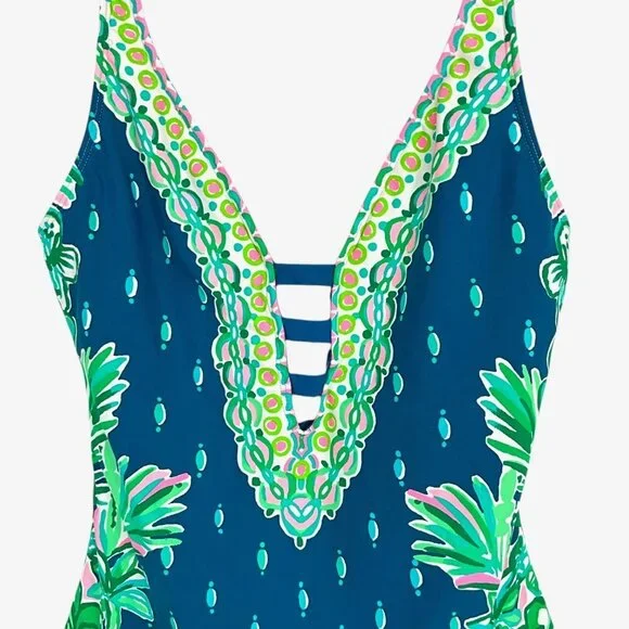 Lilly Pulitzer Jaspen One Piece Swimsuit Havana Pink Orchid Sioree Size 6 - Picture 2 of 8